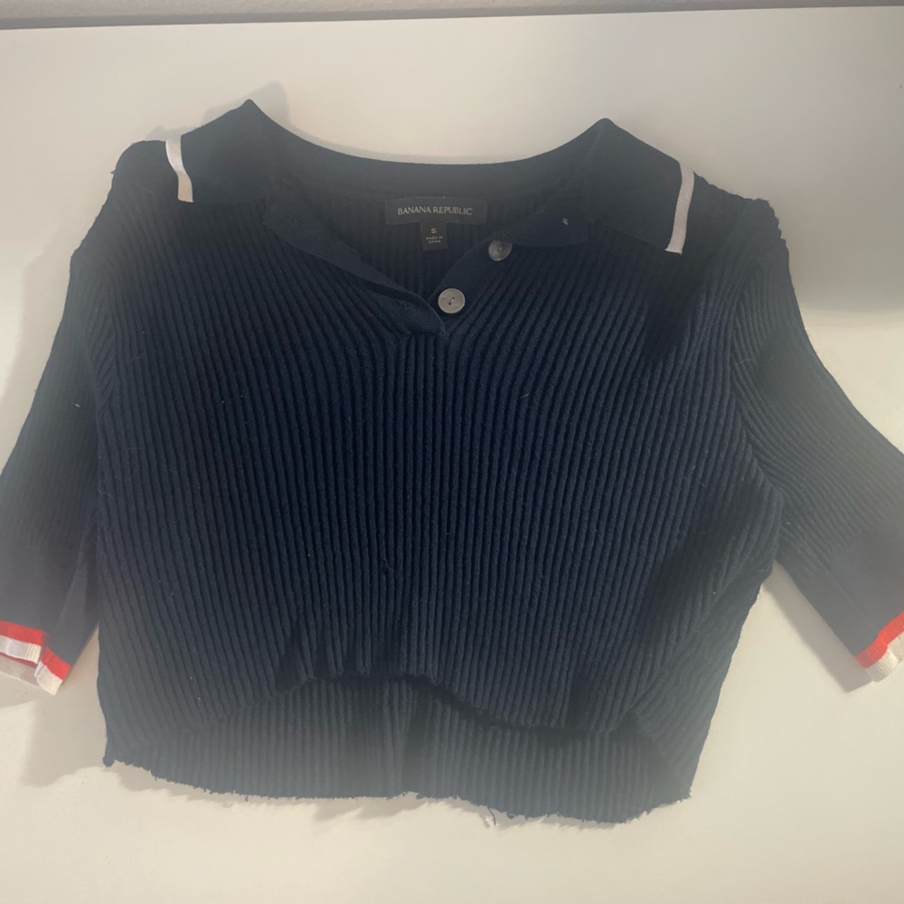 Banana Republic Cropped Textured Collared Shirt Navy
